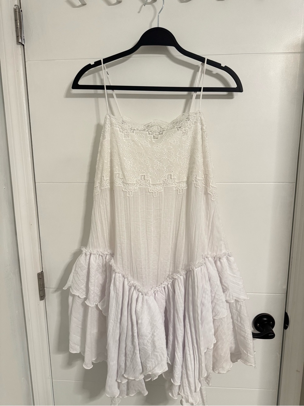 Free People White Lace-Trim Flowy Sundress